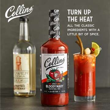 Collins Spicy Bloody Mary Mix, Made With Tomato, Garlic, Worcestershire, Horseradish, Cayenne and Other Spices, Brunch Cocktail Recipe, Bartender Mixer, Drinking Gifts, Home Cocktail bar, 32 fl oz