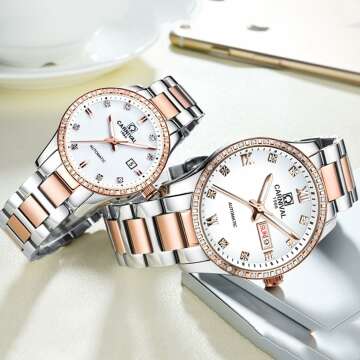 Couple Watches Automatic Mechanical Diamond Dial Set