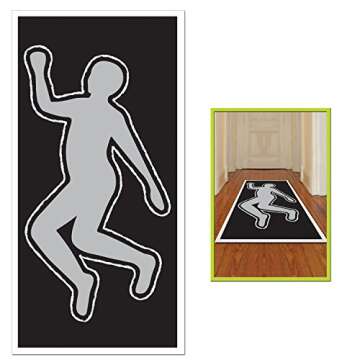 Crime Scene Decorations Party Kit with Backdrop for Suspect Lineup, Chalk Outline Body Silhouette, and 20-Foot Caution Tape - for Murder Mystery, Clue, Halloween, Crime Scene Party