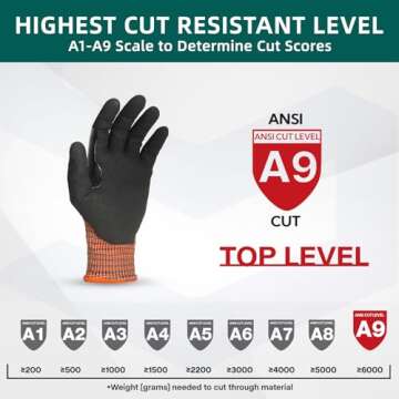 Highest Level Cut Resistant Gloves, ANSI A9 Cut Proof Work Gloves Men&Women Heavy Duty, Working Gloves Touch-Screen Compatible, Durable Cutting Gloves for Fishing, Woodworking, Gardening （L）