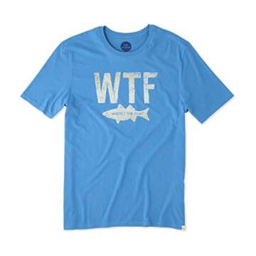 Life is good Men's WTF Fish Smooth Tee, Marina Blue, Medium