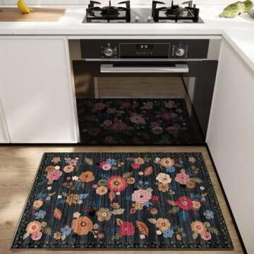 Washable Small Entryway Area Rugs: 2'x3' Floral Rug Non Slip Door Mat Indoor Entrance Stain Resistance Low Pile Throw Rugs for Inside Front Door Floor Bedroom Bedside Kitchen Nursery Kids Room Entry