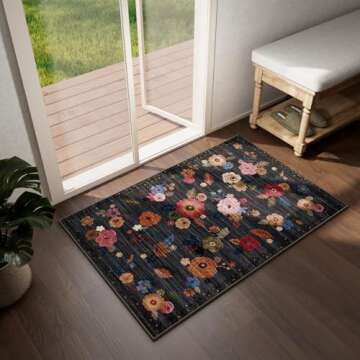 Washable Small Entryway Area Rugs: 2'x3' Floral Rug Non Slip Door Mat Indoor Entrance Stain Resistance Low Pile Throw Rugs for Inside Front Door Floor Bedroom Bedside Kitchen Nursery Kids Room Entry