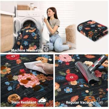 Washable Small Entryway Area Rugs: 2'x3' Floral Rug Non Slip Door Mat Indoor Entrance Stain Resistance Low Pile Throw Rugs for Inside Front Door Floor Bedroom Bedside Kitchen Nursery Kids Room Entry