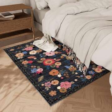 Washable Small Entryway Area Rugs: 2'x3' Floral Rug Non Slip Door Mat Indoor Entrance Stain Resistance Low Pile Throw Rugs for Inside Front Door Floor Bedroom Bedside Kitchen Nursery Kids Room Entry