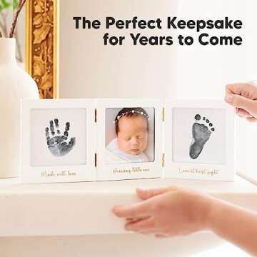 Baby Handprint and Footprint Kit for Newborns Girls & Boys - Inkless Baby Hand and Footprint Kit Maker, Baby Keepsake Picture Frame, Baby Shower New Mom Gifts, Dog Paw Print Kit (White/Gold)