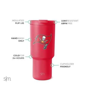 Simple Modern Officially Licensed NFL Tampa Bay Buccaneers 30 oz Tumbler with Flip Lid and Straws | Insulated Cup Stainless Steel | Gifts for Men Women | Trek Collection | Tampa Bay Buccaneers