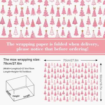 AnyDesign 12 Sheet Pink Christmas Wrapping Paper Santa Snowman Snowflake Star Tree Gift Wrap Paper Folded Flat Xmas Art Paper for Christmas Winter Birthday DIY Crafts Gift Wrapping, 19.7 x 27.6 Inch