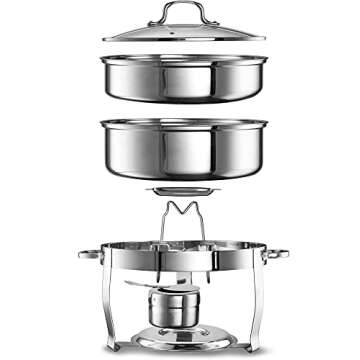 Chafing Dish for Buffet Set, by Kook, Catering Food Warmers, Round Chafing Dishes for Buffet, Chafing Buffet, Warmer Tray, Stainless Steel with Glass Lid and Lid Holder, for Parties, Dinners, 4.5 Qt