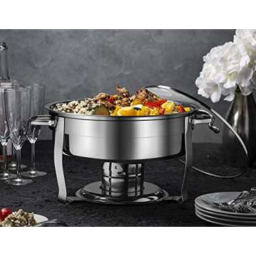 Chafing Dish for Buffet Set, by Kook, Catering Food Warmers, Round Chafing Dishes for Buffet, Chafing Buffet, Warmer Tray, Stainless Steel with Glass Lid and Lid Holder, for Parties, Dinners, 4.5 Qt