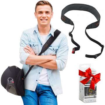 Motorcycle Helmet Carrier Strap - Hands-Free, Motorbike Accessory. Convenient, Lightweight and Comfortable Alternative to Helmet Bag. A Perfect Biker Gift For Men and Women. By EZ-GO (Black Strap)