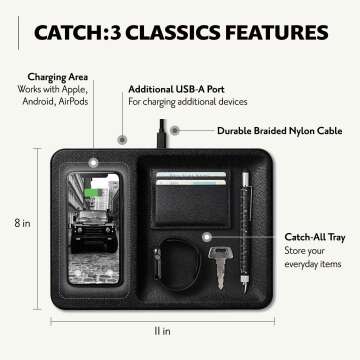 Courant Catch:3 Classics - Italian Leather Wireless Charger & Valet Tray - Black