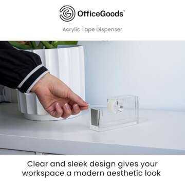 OfficeGoods Modern Acrylic Tape Dispenser - Non-Slip Rubber Holder Bottom- Appealing Design, Perfect for Home, School or Office Desk - Holds Small, Standard, Large Tape Rolls - Silver