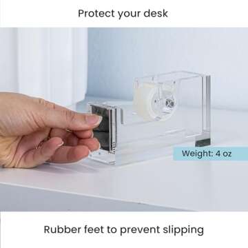 OfficeGoods Modern Acrylic Tape Dispenser - Non-Slip Rubber Holder Bottom- Appealing Design, Perfect for Home, School or Office Desk - Holds Small, Standard, Large Tape Rolls - Silver