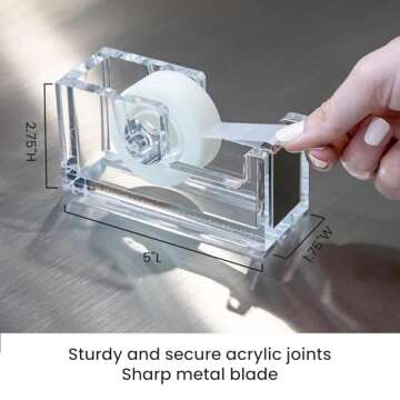 OfficeGoods Modern Acrylic Tape Dispenser - Non-Slip Rubber Holder Bottom- Appealing Design, Perfect for Home, School or Office Desk - Holds Small, Standard, Large Tape Rolls - Silver