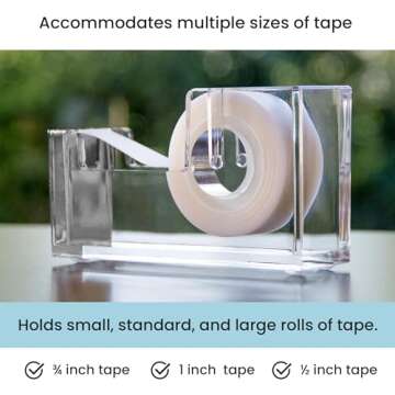 OfficeGoods Modern Acrylic Tape Dispenser - Non-Slip Rubber Holder Bottom- Appealing Design, Perfect for Home, School or Office Desk - Holds Small, Standard, Large Tape Rolls - Silver