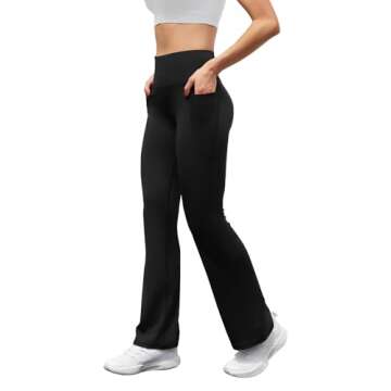 SEAJOJO Women's High Waist Flare Yoga Pants Tummy Control Casual Bootcut Leggings with Side Pockets Black