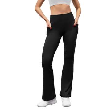 SEAJOJO Women's High Waist Flare Yoga Pants Tummy Control Casual Bootcut Leggings with Side Pockets Black