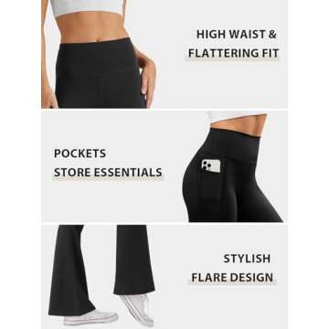 SEAJOJO Women's High Waist Flare Yoga Pants Tummy Control Casual Bootcut Leggings with Side Pockets Black