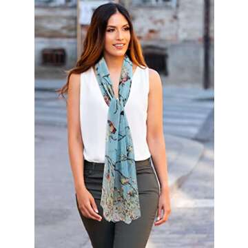 Lightweight Bird Florals Scarves for Women by GERINLY