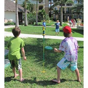 Bottle Bash Outdoor Flying Disc Game Set – Disc Toss Game for Family, Adult & Kids, Backyard and Beach Game - Frisbee Target Lawn Game with Poles & Bottles (Beersbee & Polish Horseshoes)