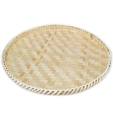 Ann Lee Design Bamboo Wood Round Serving Platter - 13 x 13 x 1 Inches (Beige)