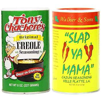 Louisiana Favorites No MSG Cajun Creole Seasoning Bundle - 1 each of Tony Chachere's Original Creole and Slap Ya Mama Cajun Seasonings (8 Ounces each) Pack of 2