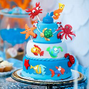 10 Pieces Under the Sea Cake Toppers Ocean Cake Decorations Sea Fish Crab Starfish Turtle Seahorse Cakes Toppers Cake Party Favors for Baby Shower Ocean Birthday Party Decorations Supplies (Sea)