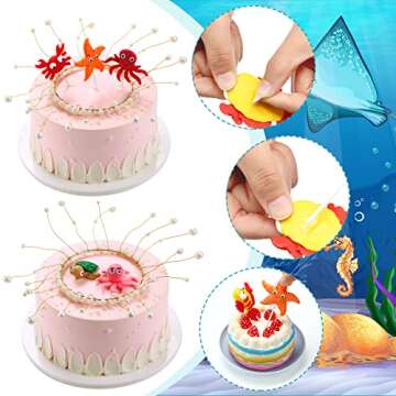 10 Pieces Under the Sea Cake Toppers Ocean Cake Decorations Sea Fish Crab Starfish Turtle Seahorse Cakes Toppers Cake Party Favors for Baby Shower Ocean Birthday Party Decorations Supplies (Sea)