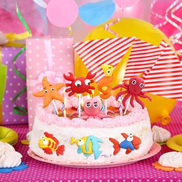 10 Pieces Under the Sea Cake Toppers Ocean Cake Decorations Sea Fish Crab Starfish Turtle Seahorse Cakes Toppers Cake Party Favors for Baby Shower Ocean Birthday Party Decorations Supplies (Sea)