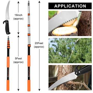 Buyplus 26FT Reach Pole Saws for Tree Trimming, Pole Saw with 5-20FT Telescoping Extension Pole, Pruning Saw with 19" 3X Detachable Saw, Non-Slip Handle, Tree Trimmer for Garden Palms Shrubs