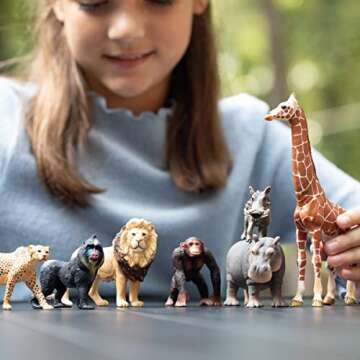 Schleich Wild Life Realistic Safari Animal Figurine Playset - 7-Piece Wildlife Safari Toy Animal Figurines with Lion, Giraffe, Hippo, Chimpanzee, Warthog, Cheetah, Mandrill, Gift for Kids Age 3+