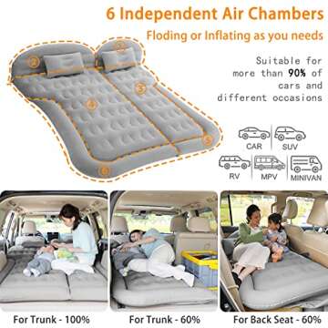 MOMERYAYA Car Air Bed Mattress , Back Seat,Portable Foldable, SUV Sleeping Pad, for Home & Travel & Picnic & Camping,Grey