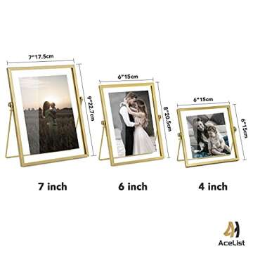 AceList Set of 3 Glass Photo Frame Collection Simple Metal Geometric Picture Frame with Glass Cover Includes 4"" x 4"", 4"" x 6"", 5"" x 7""