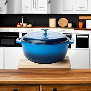 Amazon Basics Cast Iron Dutch Oven Pot with Lid, Enameled, Round, Dual Handles, Heavy-Duty, Large, 7.3-Quart, Blue