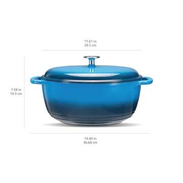 Amazon Basics Cast Iron Dutch Oven Pot with Lid, Enameled, Round, Dual Handles, Heavy-Duty, Large, 7.3-Quart, Blue