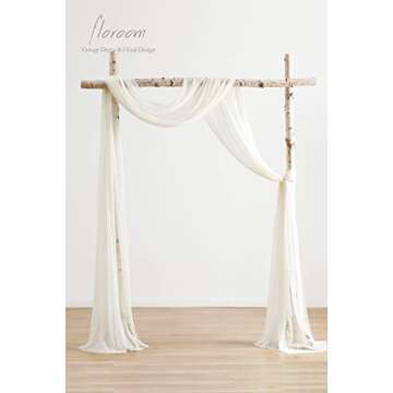 Floroom Wedding Arch Draping Fabric 2 Panels 20Ft Ivory Chiffon Fabric Drapes Arbor Drapery Wedding Ceremony Reception Swag Decorations