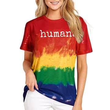 Pride Shirts for Women Human LGBT T-Shirt Rainbow Graphic Tee Shirt LGBTQ Equality Blouse Tops