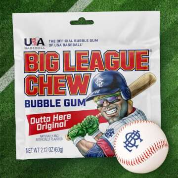 Big League Chew Outta Here Original Bubble Gum - Classic Ballpark Flavor | Perfect for Baseball Games, Teams, Concessions, Parties, and More | Pack of 12 Bags (2.12oz Each)