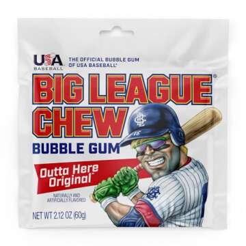 Big League Chew Outta Here Original Bubble Gum - Classic Ballpark Flavor | Perfect for Baseball Games, Teams, Concessions, Parties, and More | Pack of 12 Bags (2.12oz Each)