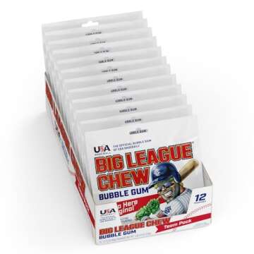 Big League Chew Outta Here Original Bubble Gum - Classic Ballpark Flavor | Perfect for Baseball Games, Teams, Concessions, Parties, and More | Pack of 12 Bags (2.12oz Each)