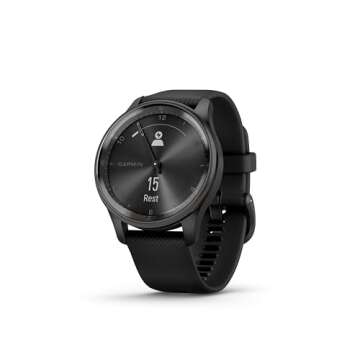 Garmin Vivomove Trend, Stylish Hybrid Smartwatch, Long-Lasting Battery Life, Dynamic Watch Hands and Touchscreen Display, Black (Renewed), Adjustable