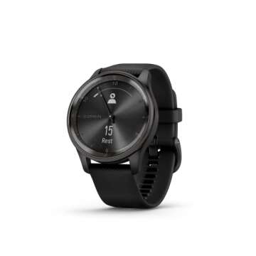 Garmin Vivomove Trend, Stylish Hybrid Smartwatch, Long-Lasting Battery Life, Dynamic Watch Hands and Touchscreen Display, Black (Renewed), Adjustable