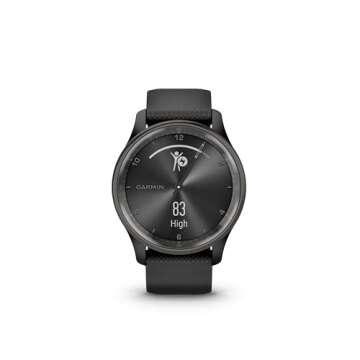 Garmin Vivomove Trend, Stylish Hybrid Smartwatch, Long-Lasting Battery Life, Dynamic Watch Hands and Touchscreen Display, Black (Renewed), Adjustable