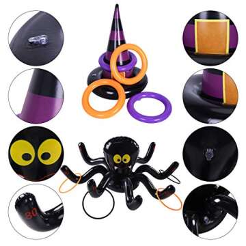 Max Fun Halloween Ring Toss Games Inflatable Spiders Ring Toss Witch’s Hat Toss Game for Kids Halloween Party Favors Supplies Indoors Outdoors Party Games