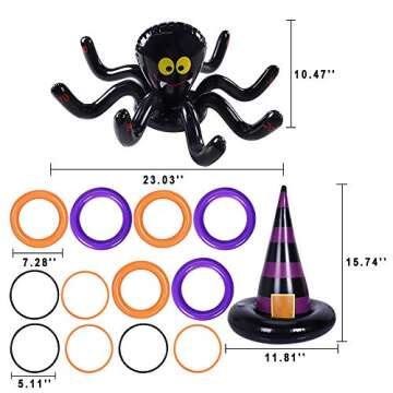 Max Fun Halloween Ring Toss Games Inflatable Spiders Ring Toss Witch’s Hat Toss Game for Kids Halloween Party Favors Supplies Indoors Outdoors Party Games