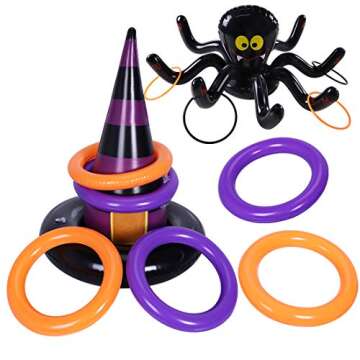 Max Fun Halloween Ring Toss Games Inflatable Spiders Ring Toss Witch’s Hat Toss Game for Kids Halloween Party Favors Supplies Indoors Outdoors Party Games