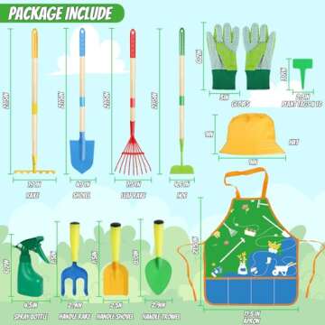 Magic4U Kids Gardening Tools Set, 22 Pcs Metal Garden Tools Toys for Kids with Apron, Gloves, Wood Handle Shovel, Rake, Hoe and Leaf Rake, Outdoor Digging Toys Gifts for Kids Age 3+