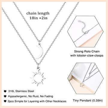 UNGENT THEM Best Friend Necklaces for 2 Sun and Moon Matching Friendship BFF Necklace Valentine's Day Christmas Gifts Ideas