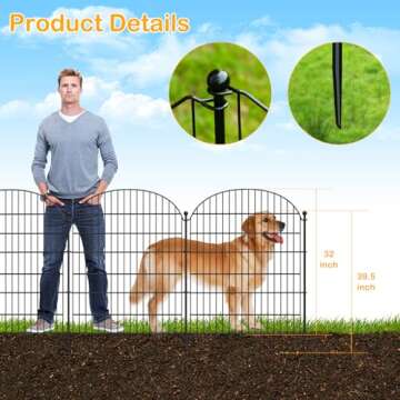 Decorative Garden Metal Fence 10 Pack, 32 in (H) x 23.6 ft (L) No Dig Dog Animal Barrier for Yard, Animal Ground Stakes Fencing for Garden, Patio, Flower Bed